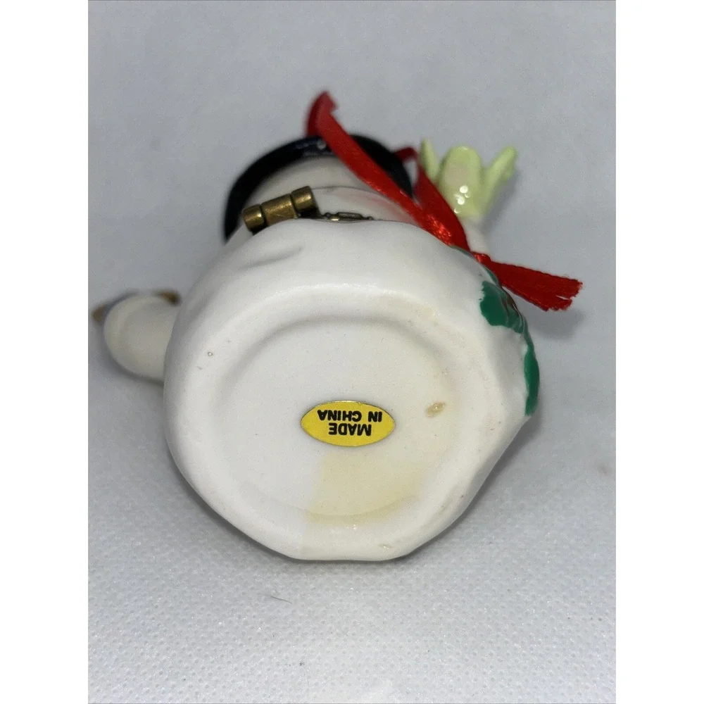Vintage Snowman Trinket Box Christmas Ornament 3.5